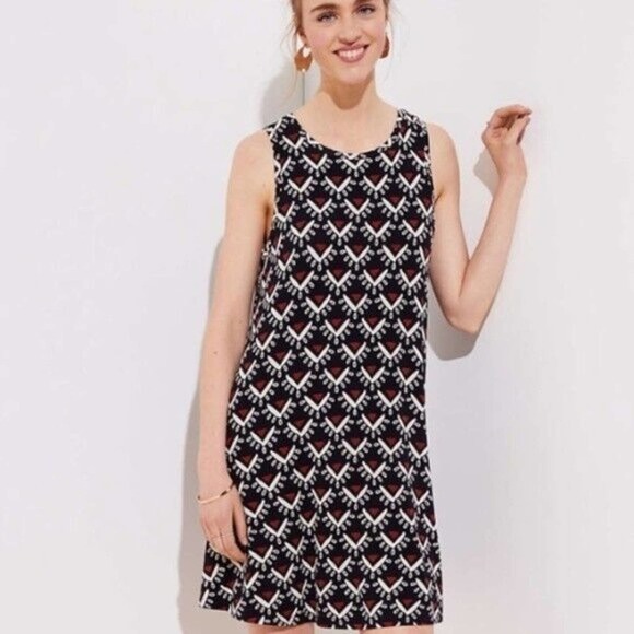 Loft Womens Sun Valley Swing Dress Small Sleeveless Smocked Knit Brown Black - Picture 1 of 7